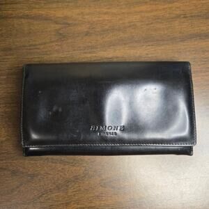 Vintage Simone Firenze Black Leather Clutch Wallet Handmade in Italy
